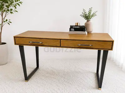 Marina Home Wooden Desk with Drawers and Metal Legs - Modern Study Table