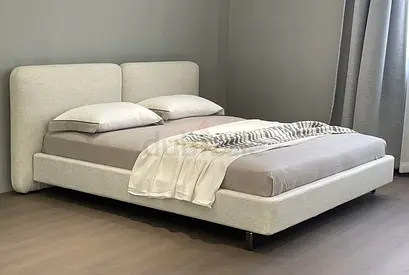 Modern Grey Upholstered Bed Frame with Headboard - Queen