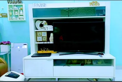 White TV Entertainment Unit with Shelves and Storage
