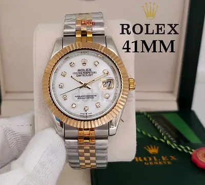 Rolex Oyster Perpetual Datejust 41MM Two-Tone Gold & Silver White Diamond Dial Men's Watch