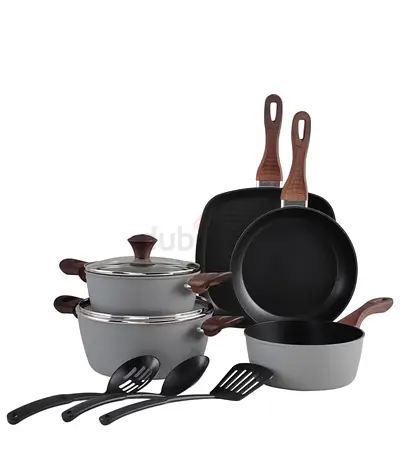 10-Piece Non-Stick Cookware Set - Aluminum Pots and Pans (Dark Grey)
