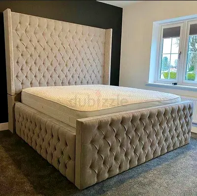 New Luxury King Size Tufted Tall Headboard Bed - Premium Quality and Finishing