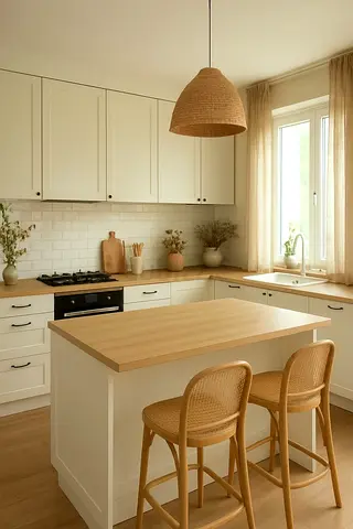 IKEA-style Wooden Kitchen Island - Light Oak Finish with storage