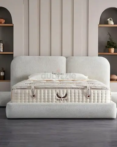 Queen size fabric bed frame with upholstered headboard