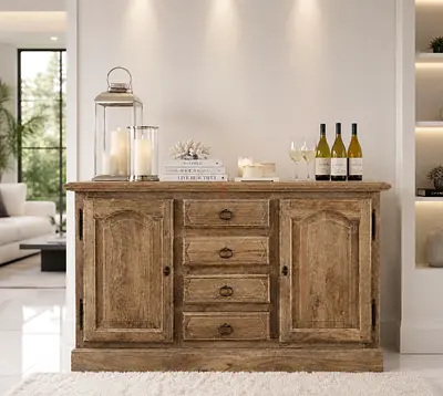 Pottery barn Linden Buffet / Console Cabinet — Rustic Finish, 2 Doors + 4 Drawers