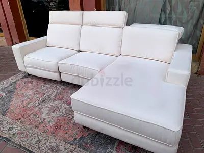 Comfortable West Elm electric recliner L Shape Sofa Beige with adjustable head Rest