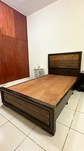 Strong Wooden Bed Frame with Spring Mattress
