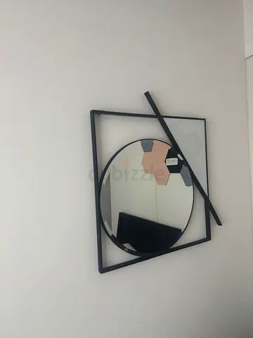 Office glass table, iron board , Modern geometric wall mirror with black metal frame