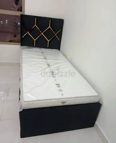 New Single Bed Frame with Mattress — Black Upholstered,