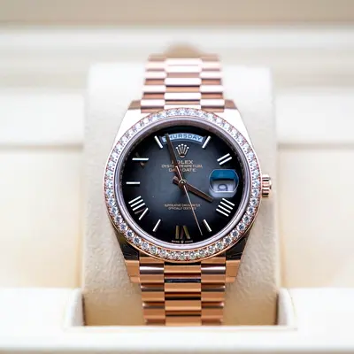 Rolex Day-Date Rose Gold Watch with Diamond Bezel