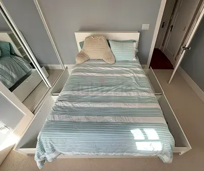 IKEA White BRIMNES Queen Storage Bed with IKEA Mattress 160 x 200 cm