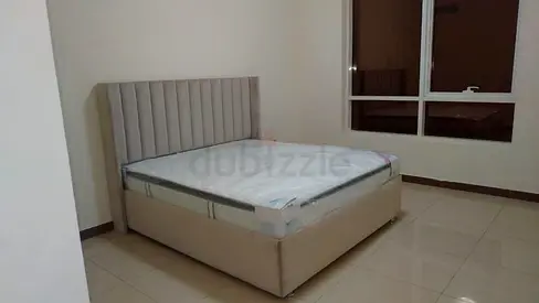 New King Size upholstered storage bed with new mattress - beige