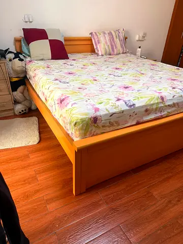 Solid wood double bed frame with new mattress in good condition - king size