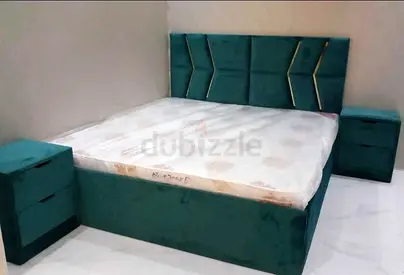 Teal Velvet King Bed Frame with Two Matching Nightstands -New