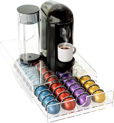 3326 - Oasisgalore Acrylic Coffee Espresso Capsules Holder, Coffee Pods Holder Coffee Capsules Organ