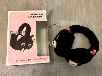 Inca Plush Bluetooth Headphones – Cute Black Cat – Like New
