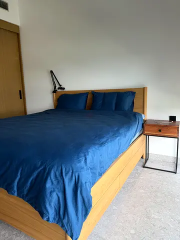 IKEA Solid wood platform bed frame with headboard