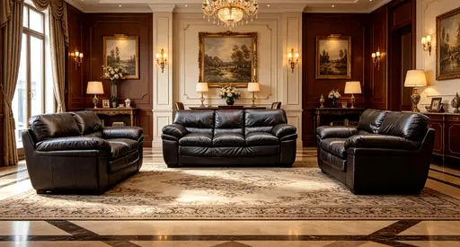 Genuine Leather 3-Piece Sofa Set - Classic Dark Brown, Good Condition