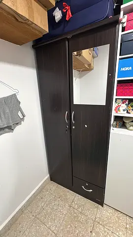 Dark wood 3-door wardrobe with mirror and drawer - good condition