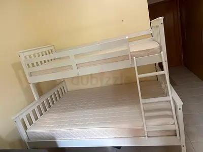 White Triple Bunk Bed with Mattresses