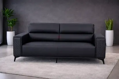 Modern Black Office Sofa - 3 Seater Leather Reception Sofa Set for Office & Waiting Area