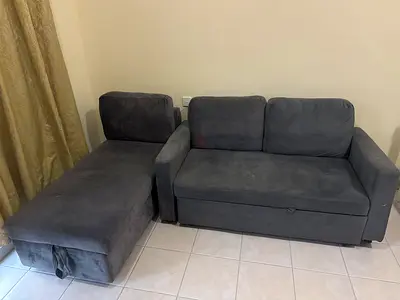 3-seater grey fabric sofa with chaise lounge & storage good condition