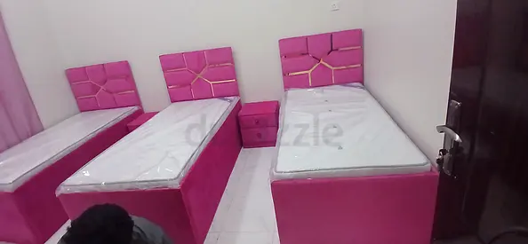 Set of 3 Single Pink Beds with Nightstand - Good Condition