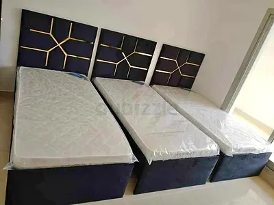 Set of 3 Single Beds with Headboards and New Mattresses