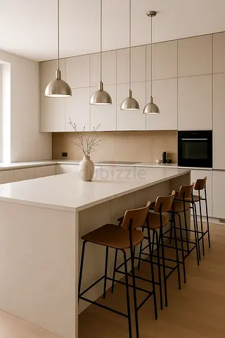 Modern kitchen island customise as per customer requirement— neutral beige finish
