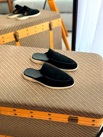 Black Suede Slip-On Mules - Pre-owned, Good Condition