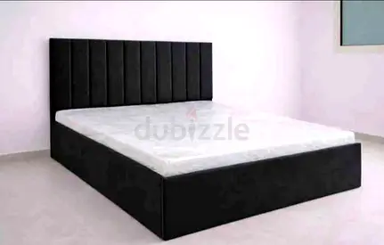 King-size upholstered platform bed with mattress - black