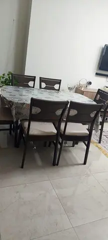 6-seater dining table with chairs - solid wood frame, good condition