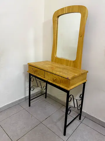 Wooden Dressing Table with Mirror and Metal Frame - Good Condition
