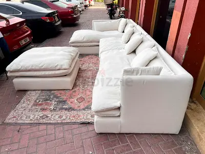 Premium Quality Marina Home feather 🪶 filled L Shape Sofa Beige with footstool