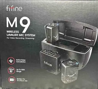 FIFINE M9 2 Pack Wireless Lavalier Microphone for iPhone Camera Vlog Condenser Clip-On Lapel Mic Sys