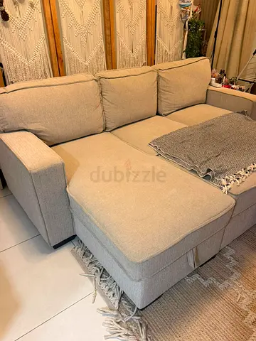 Sofa bed beige 3-seater L-shape sofa with chaise - Excellent condition like new