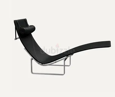 Fritz Hansen PK24 Chaise Lounge Chair by Poul Kjærholm, black leather, brushed steel