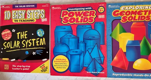 Set of 3 Educational Workbooks: Solar System, Power Solids, Geometry Solids (Grades K-5/6) Brand New