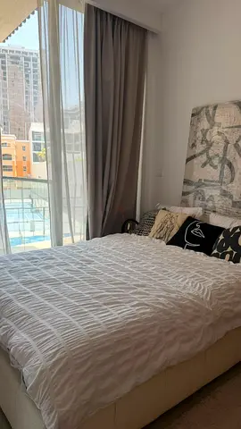 Fabric boucle queen size bed for sale with mattress both in perfect condition.