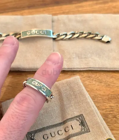 Authentic Gucci sterling silver bracelet and ring set - small size