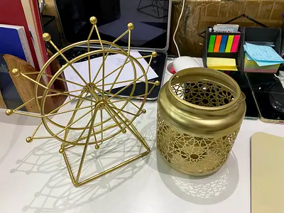 Decorative Gold Metal Candle Lantern and wheel For decoration
