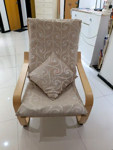 IKEA Poäng-style Armchair with Cushion - Light Beige Swirl Pattern