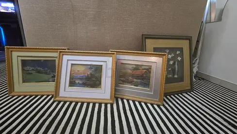 Set of 4 Framed Landscape Prints - Gold & Wood Frames