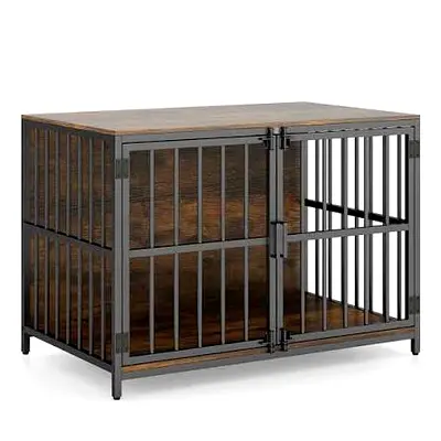 Large Outdoor Metal Dog Kennel with Storage and Red Roof