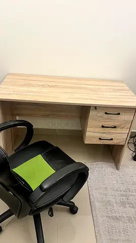 Light Oak Office Study Desk with 3 Drawers + Chair - Good Condition