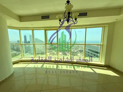 Spacious 3-bedroom apartment in Al Majaz 3 with open Gulf sea view, maid’s room, 4 bathrooms, balcony, free AC, parking and maintenance