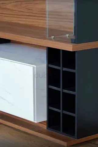 Wood-Finish TV Entertainment Unit with Storage and Display Shelves n led spot light in glass shelf