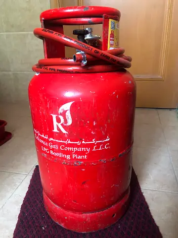 Red LPG Gas Cylinder with Hose and Regulator - Used