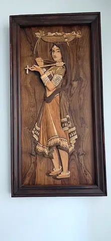 Vintage Handcrafted Wood Marquetry Wall Art Decor made by National awardee Late Mr. K. Mohan-Mysore