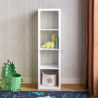 Tall Narrow White 4-Shelf Bookcase / Storage Unit